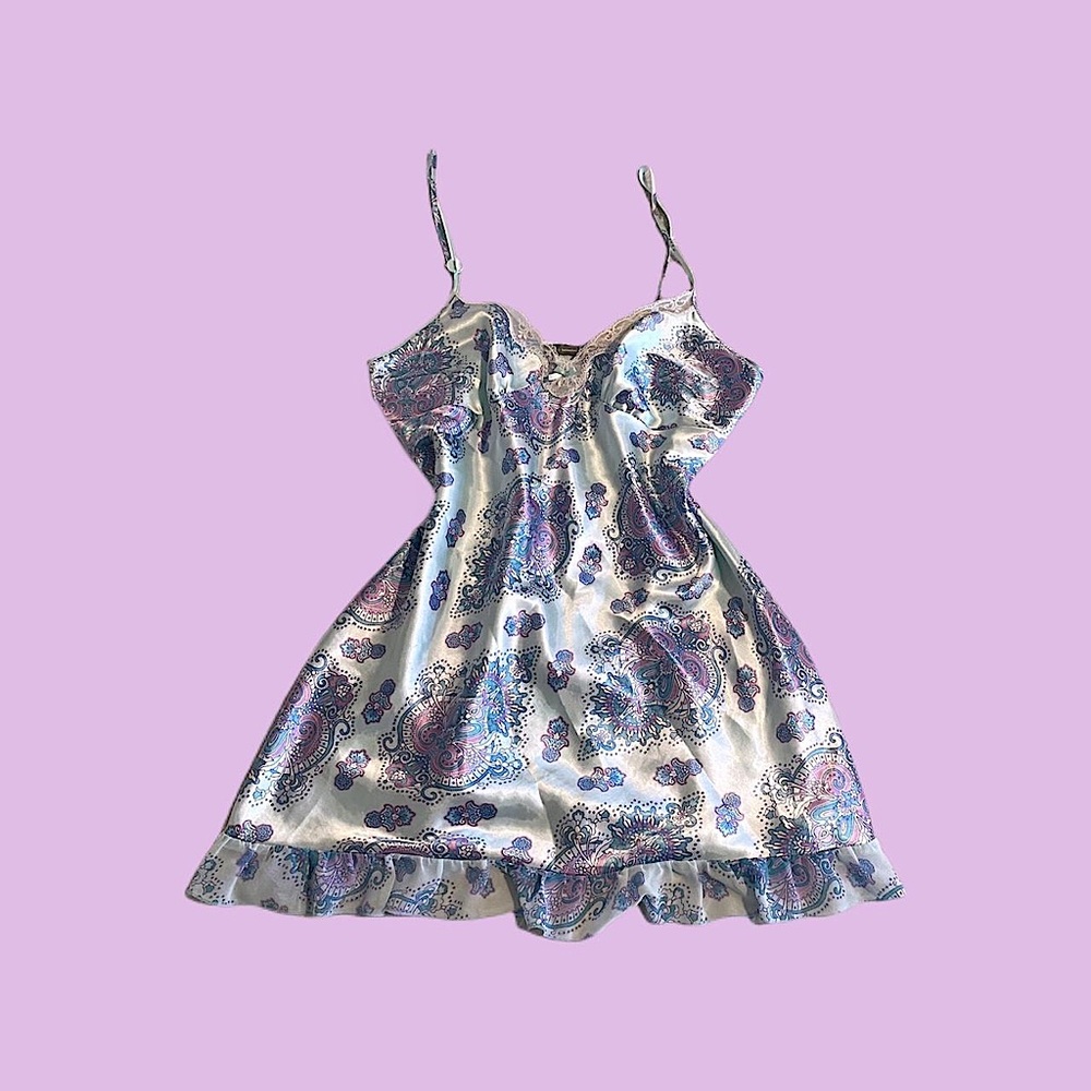 Blue purple fairy core silk mini slip dress